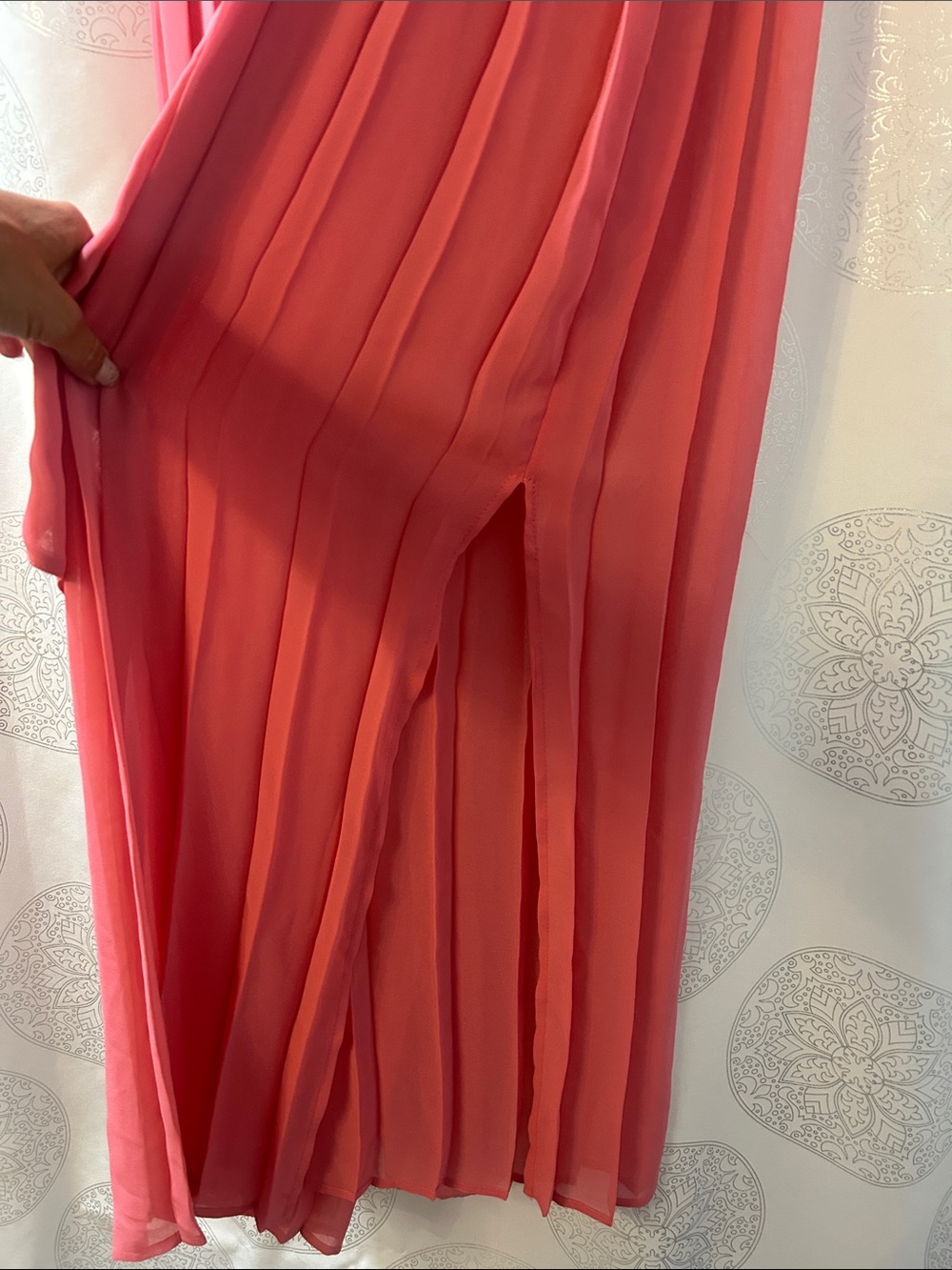 New York & Company Pleated Wide Leg Chiffon Sheer Pants Coral Pink Women Medium - Picture 4 of 12
